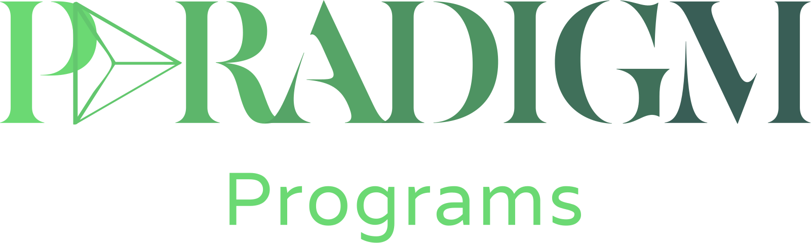 Paradigm Programs Logo (Simply a stylized version of the text 'Paradigm Programs' with a light green to dark green gradient from left to right respectively.)